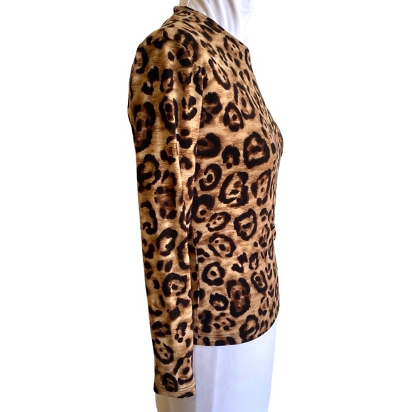 LEOPARD PRINT CREW NECK LONG SLEEVE STRETCHY T SHIRT ANIMAL PRINT CHEETAH PRINT - Picture 3 of 5